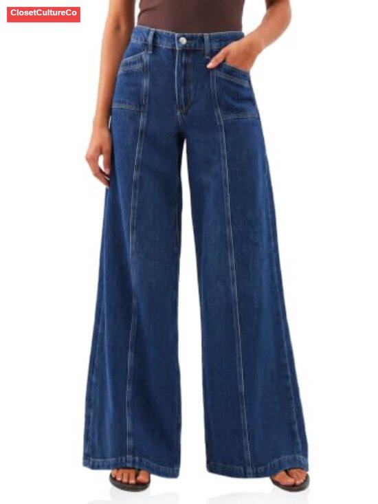 Denim - High Rise Wide Leg Stretch Denim Jeans Seam Front Women